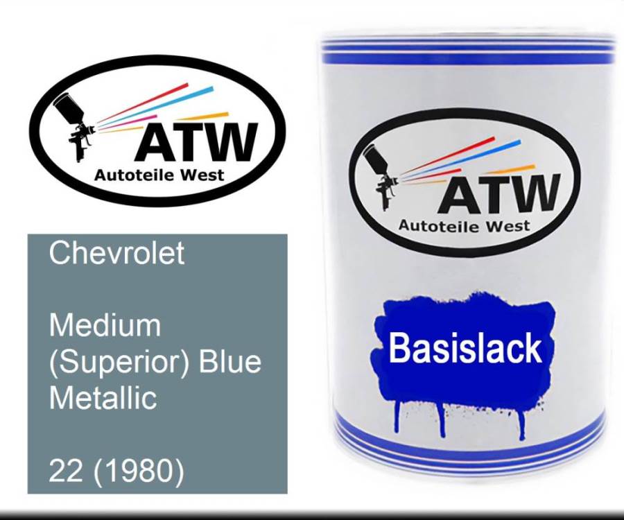 Chevrolet, Medium (Superior) Blue Metallic, 22 (1980): 500ml Lackdose, von ATW Autoteile West.